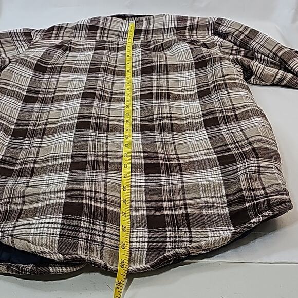 Wrangler Mens Sz Small Brown Plaid Flannel Pockets Quilted Lined Shacket Jacket - Picture 10 of 12